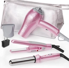 Hair Styling Set, Including Travel Hair Dryer, Mini Flat Iron, and Travel Curlin
