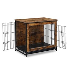 Rustic Brown Wooden Dog Cage Cat Pet Crate House End Table Dog Kennel Dual Door