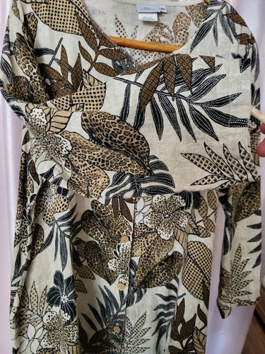 HOT COTTON Linen TUNIC Women XL jungle tropical made in USA - Picture 4 of 8