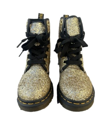 Dr. Martens 1460 Farrah Glitter Boots Women's Size 6 Gold Combat
