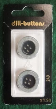 2pc Dill-Buttons of America #249 Plastic 3/4" (20mm) Black & Silver 4-Hole Flat
