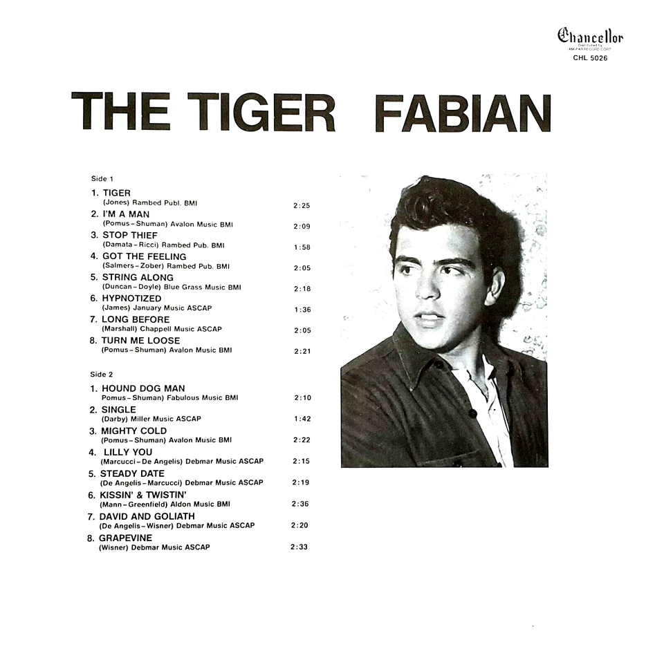 Fabian-The Tiger - Vinyl LP 1987 Chancellor Records USA Reissue ‎– CHL 5026 - Image 3 of 3