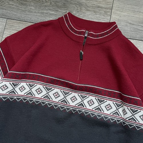 Vintage Meister Wool Blend Nordic Fair Isle 1/4 Zip Sweater Mens L Red Black Ski - Picture 3 of 9