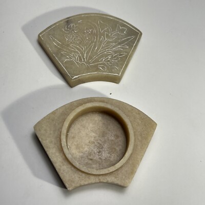 Vintage Stone Trinket Dish Carved Flower Jewelry Box Ring Old Cold Vanity Small