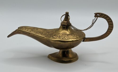 Brass Genie Lamp Incense Burner Vintage 3.5" Tall x 7 Long” - Picture 2 of 11