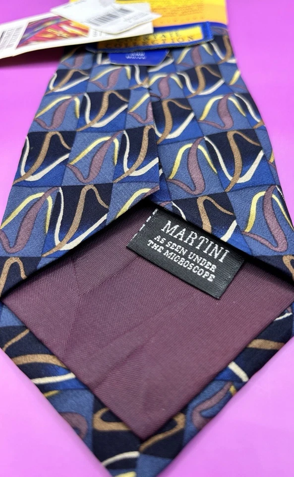 New Cocktail Collection Martini Stonehenge Blue 100% Silk Men’s Necktie Tie USA - Image 4 of 4