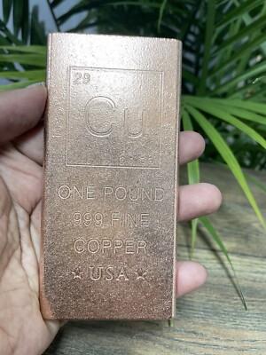 1 Pound Copper Bar Element Copper Bullion Bar .999 Fine Flat Ingot