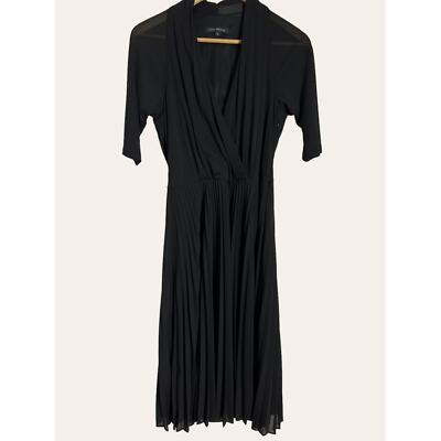 DAVID MEISTER Black Pleated A-Line Midi Dress Size 6