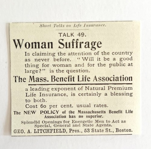 Mass Life Benefit Womens Suffrage 1894 Advertisement Victorian Insurance ADBN1zz