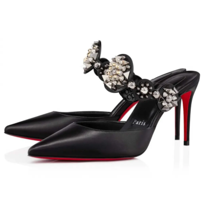 Christian Louboutin Miss Goldora 85 Black Backless Sandal Mule