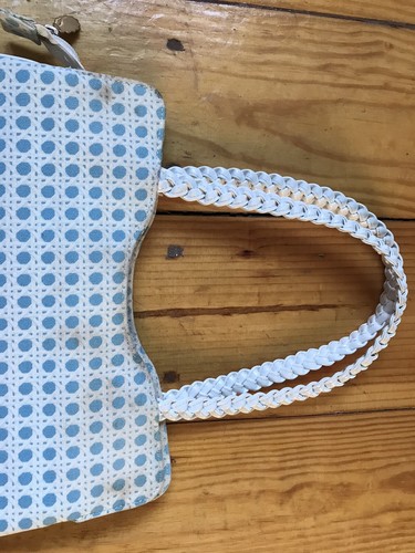 Lulu Guinness Tote White Blue Peas Canvas Cotton Double Handle Bag - Picture 4 of 12