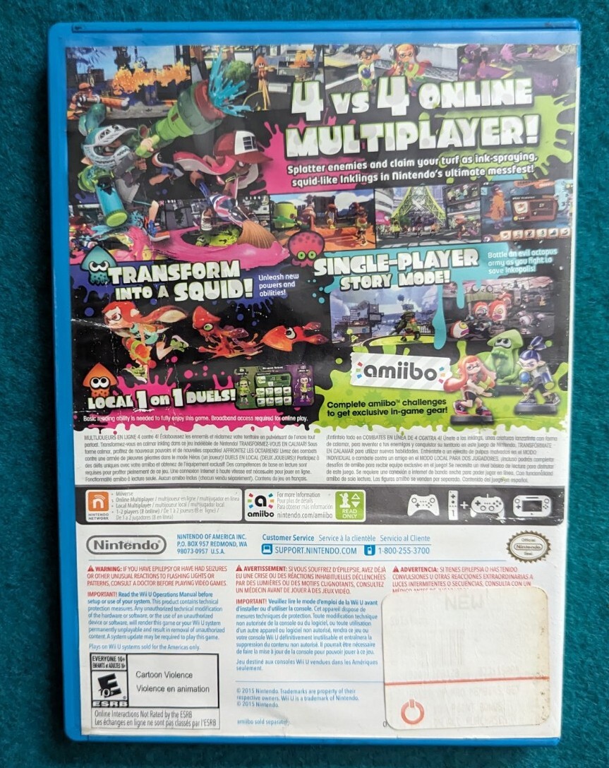 Splatoon (Nintendo Wii U, 2015) No Manual eBay