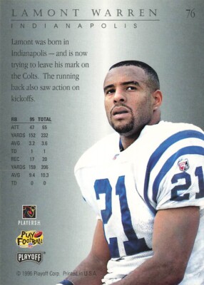 1996 Playoff Trophy Contenders #76 Lamont Warren Indianapolis