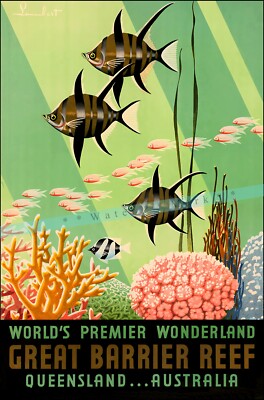 Australia Great Barrier Reef 1936 Vintage Poster Print Retro Style Art Deco
