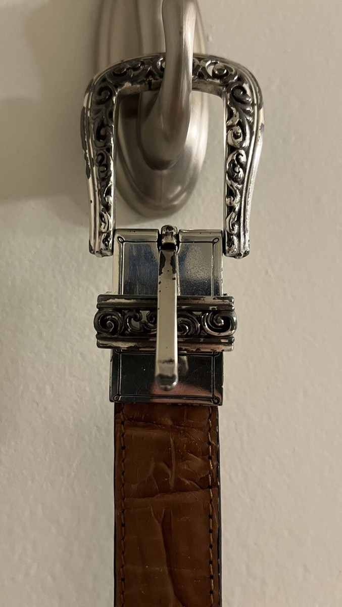 Brighton M 30 Light Brown Leather Belt Silver Tone Buckle  display picture 2