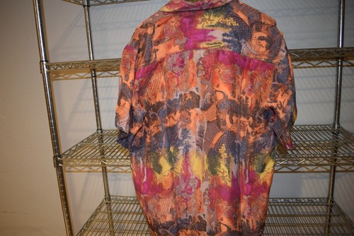 Robert Stock vtg 100% Silk Eclectic Abstract Short Slv Shirt Men's Large - Imagen 2 de 4