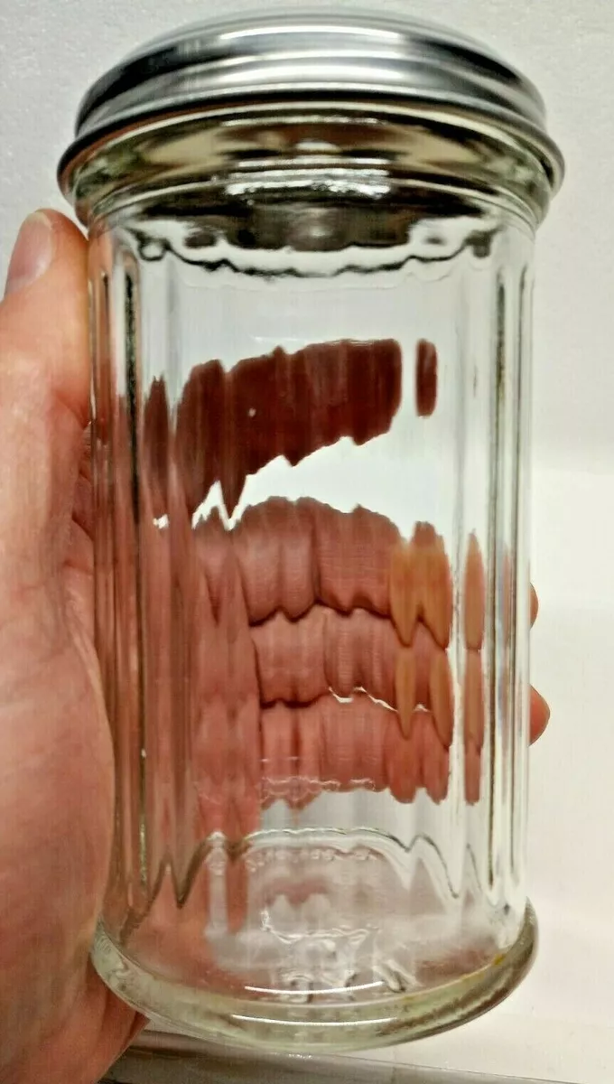 VINTAGE CLEAR GLASS GEMCO RESTAURANT SUGAR DISPENSER JAR WITH
