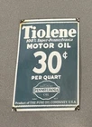 VINTAGE TIOLENE 12” PORCELAIN SIGN CAR GAS TRUCK GASOLINE OIL
