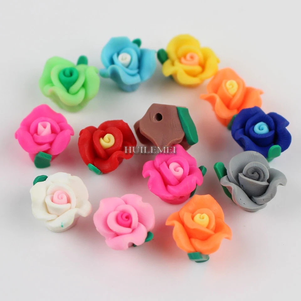 Venta al por mayor 50 un./lote mezclado 13 mm arcilla polimérica rosa flor cuentas espaciadoras sueltas Foto 4 de 4