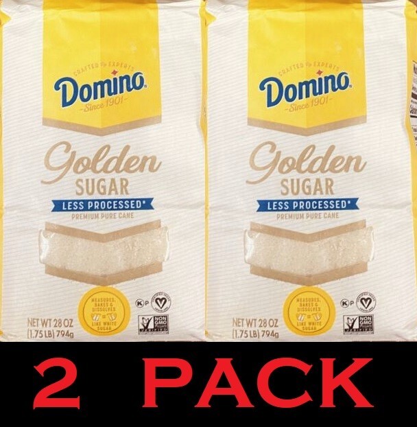 2x Domino Premium Pure Cane GOLDEN Sugar 28 oz / 1.75 Lb Bag - 2
