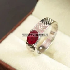 Ruby Oval Cut Gemstone With 925 Sterling Silver Ring For Men's #B530