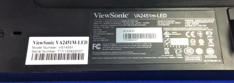 ViewSonic 24" Widescreen Display w/ VGA & Power Cables PN: VA2451m-LED - Image 4 of 4