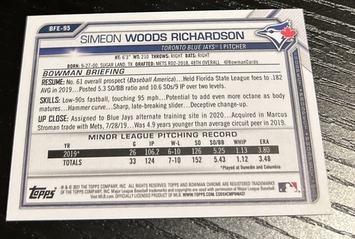 2021 Bowman 1st Edition Simeon Woods Richardson - Picture 2 of 2