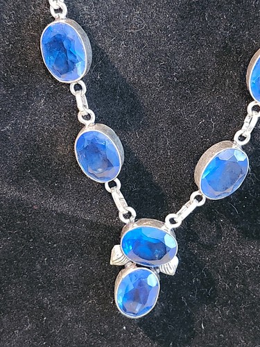 Sterling silver & blue sapphire necklace - Picture 6 of 15