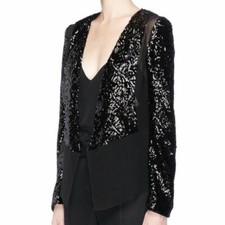 New Lanvin Paris Black Silk Sequin Detail Jacket Glam Nye Eu36 Uk8 Rrp £1410