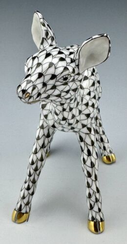 ๐ฆ NEW in BOX HEREND Deer Fawn Black Fishnet Figurine ($565 Retail) - Picture 4 of 6