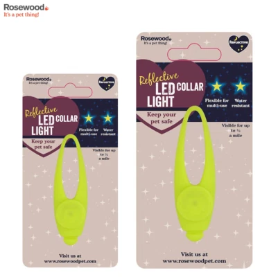 ROSEWOOD REFLECTIVE SILICONE LED DOG PUPPY COLLAR TAG HI VIS PET VISIBILITY - Image 1 of 4