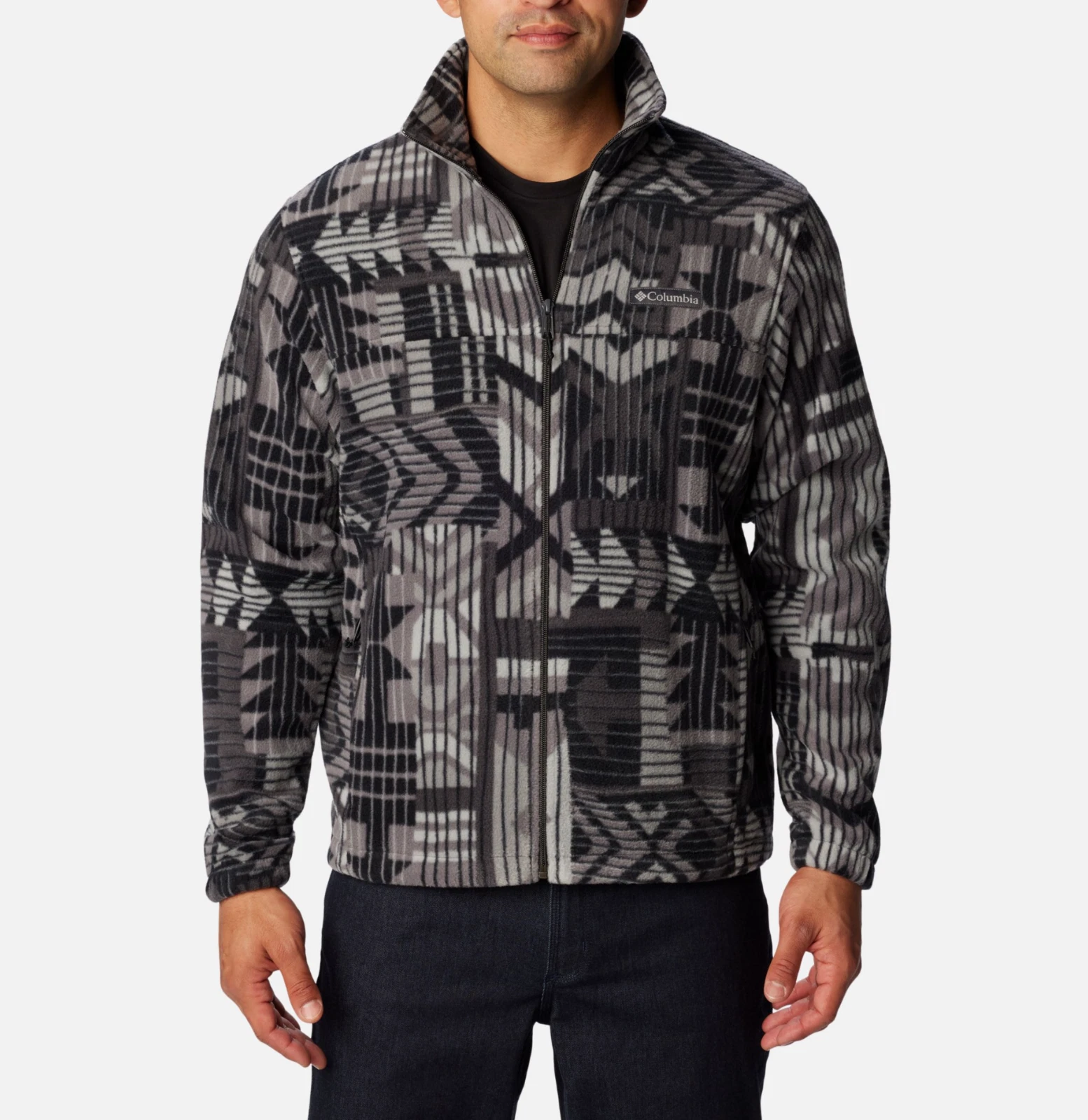 COLUMBIA GREY SHARK PATHWAYS PRINTED STEENS MOUNTAIN FLEECE ZIP JACKET Sz M