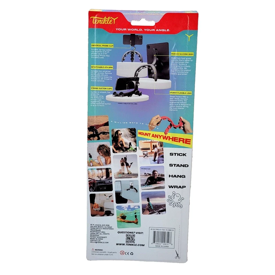 Tenikle Pro Flexible Tripod Bendable Suction Cup Camera & Phone Mount Teal Blue - Image 4 of 4