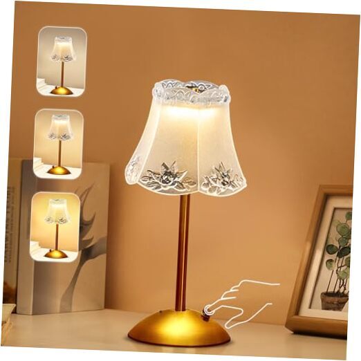 Portable Crystal Table Lamp,Cordless Metal Vintage Desk Lamp,3 Color Light Gold