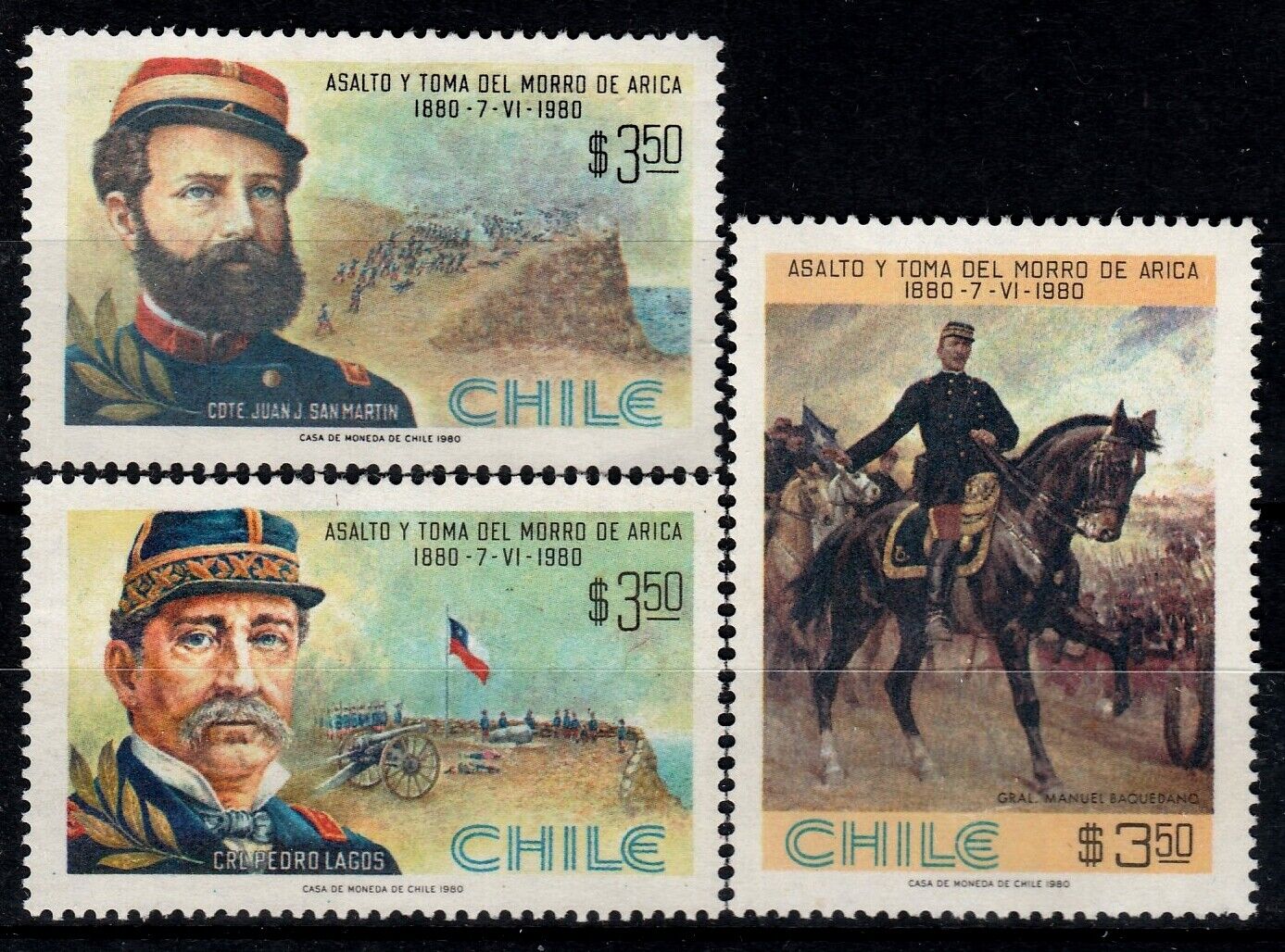 Chile 1980 Sc 568 -570 Pacific War - Assault and Capture of Morr