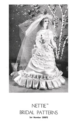 Nettie Bridal Doll  patterns from 1800 styles Veil  11 1/2'' Cloth doll 
