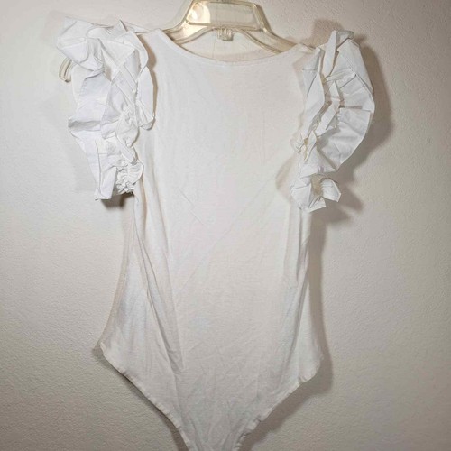 Glam weißer Body mit Rüschenärmeln Einteiler M Oberteil Trikot - Bild 6 von 6
