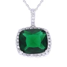 Halo Pendant Neacklace Cushion Cut Emerald & Simulated Diamond Solid 925 Silver