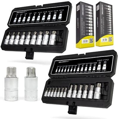 HASKYY Set di chiavi a bussola 24 pezzi Torx XZN T8-T70 + M4-M18 set di utensili professionali