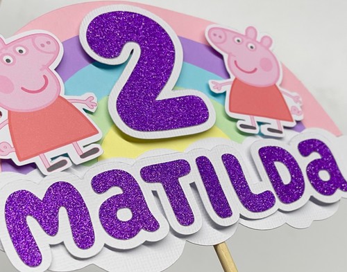 RAINBOW PEPPA OR GEORGE PIG THEME CUSTOM PERSONALISED ANY NAME & AGE CAKE TOPPER - Picture 33 of 39