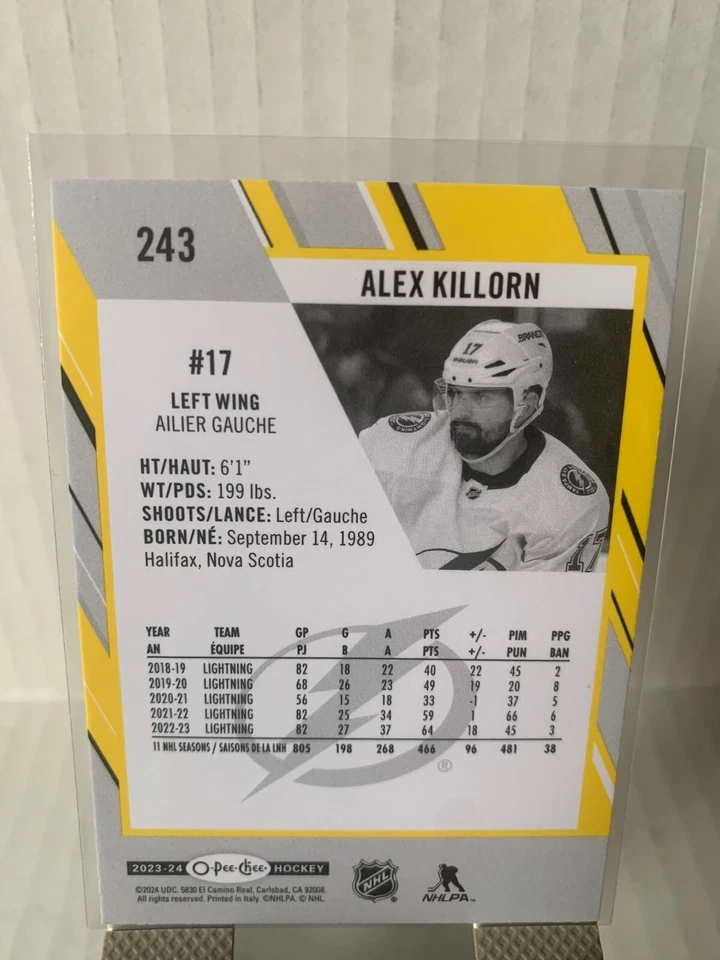 2023-24 OPC O-Pee-Chee Yellow Border Alex Killorn 243 Tampa Bay Lightning - Image 2 of 2