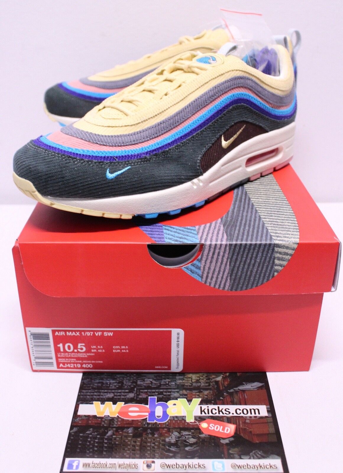 Nike Air Max 1/97 Sean Wotherspoon Blue Fury Lemon Wash Mens Size 10.5 AJ4219400