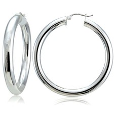 Sterling Silver 5mm High Polished Round Hoop Earrings, 40mm