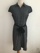 WD-NY Cap Sleeve Belted Sheath Shirt Dress Black & White Size 6