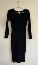HM Dress L Black Ribbed Sweater Dress Long Sleeve Scoop Neck Knee Length/Midi