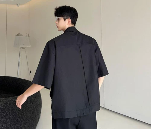 Men's Summer Lapel Short Sleeve Fashion Shirt Punk Gothic Zipper Party Blouses - Bild 17 von 23
