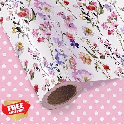 WRAPAHOLIC Wildflower Pink Polka Dot Paper 17x16.5ft