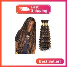 28 28 28 Inch P430 Highlight Brown Human Braiding Hair Deep Wave Bulk Dark Brown
