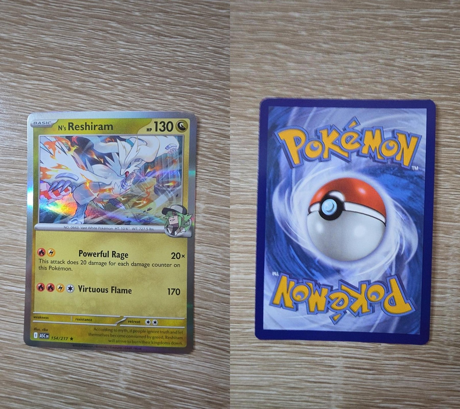 154/217 N's Reshiram HOLO NM Rare Ascended Heroes Pokemon PUR2-0359