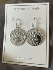Sterling Forever Rhodium Plated Evil Eye Dangle Earrings Hook